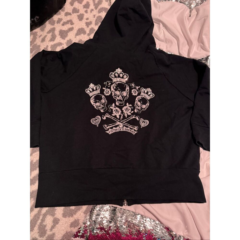 Victoria's Secret vintage VTG skull crown crossbones Hoodie jacket large black